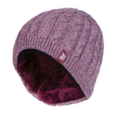 Damen gerippt Kabel stricken Fleece gefüttert Thermal gestrickt Beanie Hut Image