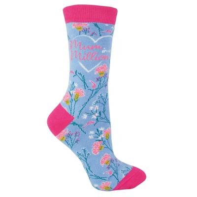 Miss Sparrow Damen-Mama-Socken | Blumengemusterte Bambussocken | Atmungsaktiv weich | Geschenke für Mütter zum Muttertag (blau) Image