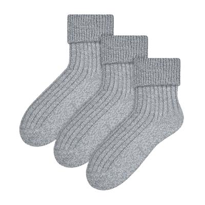 3 Paar Woll-Bettsocken für Damen | Steven | Luxuriöse warme Lounge-Schlafsocken in Hellgrau Image