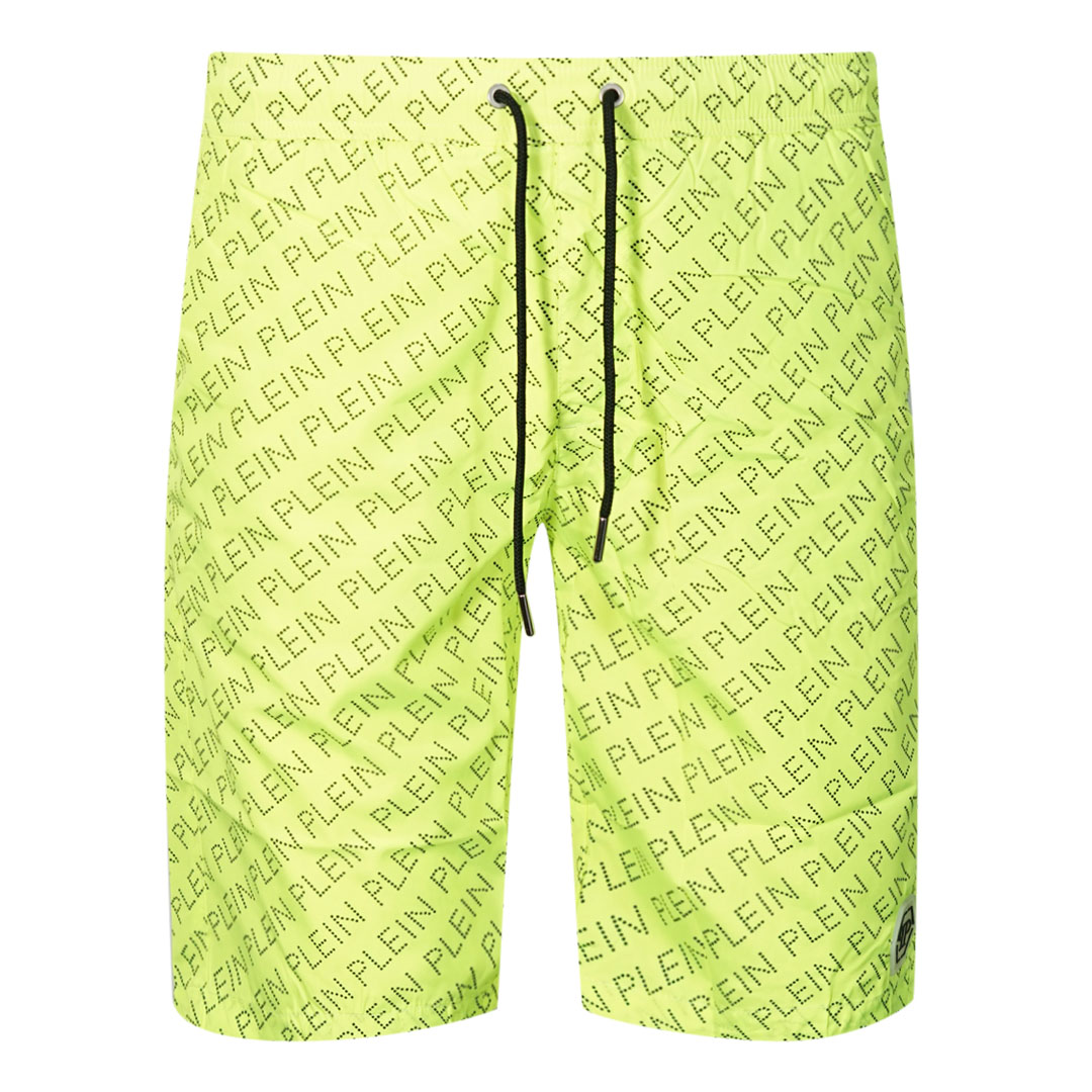 Philipp Plein Repetitive Long Logo Fluoreszierend Gelb Badeshorts Image