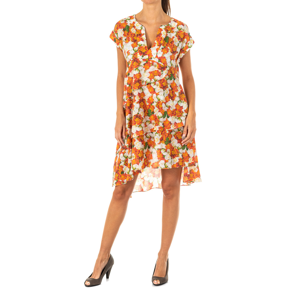 Damen Kleid mit V-Ausschnitt und kurzen Ärmeln LWD008 Image