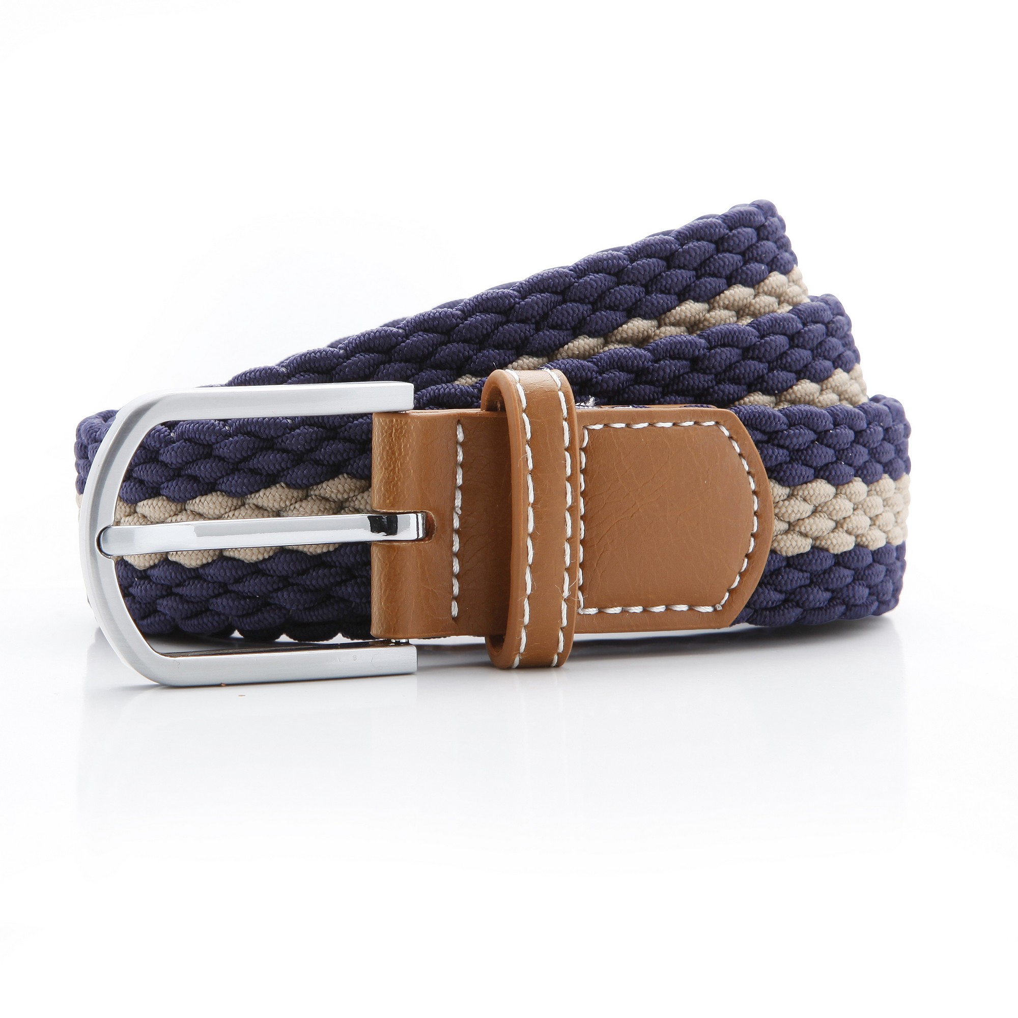 Asquith & Fox Herren Zweifarbiger Streifen Flechtgürtel (Navy/Khaki) Image