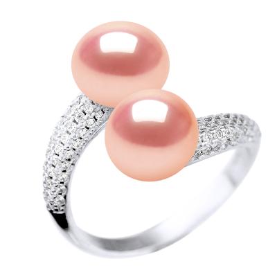 Ring YOU AND ME 2 Wasserperlen Sweet 9-10 mm Natural Rose Schmuck 925