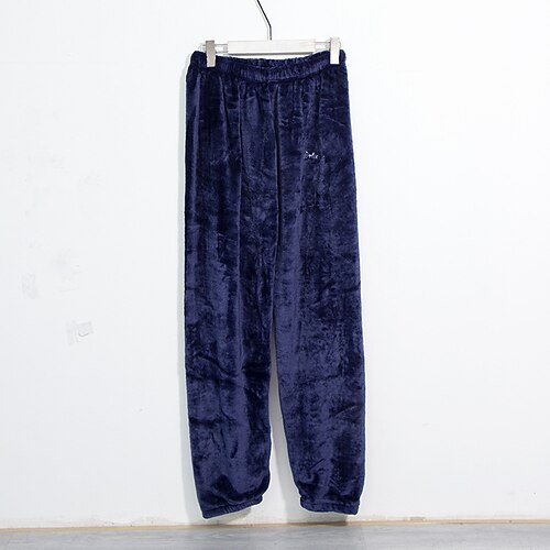 Herren Hausanzug Flanell-Pyjama-Hose Lounge Hose Buchstabe Einfach Plüsch Heim Täglich Flanell Warm Atmungsaktiv Lange Hose Hose Elastische Taille Winter Blau Rosa Image