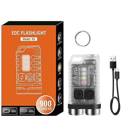 V3-LED-Schlüsselanhänger-Taschenlampe mit wiederaufladbarer Typ-C-Taschenlampe, Mini-Schlüsselanhänger-Licht mit seitlicher Blendung, multifunktionales Arbeitslicht Image