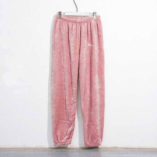 Herren Hausanzug Flanell-Pyjama-Hose Lounge Hose Buchstabe Einfach Plüsch Heim Täglich Flanell Warm Atmungsaktiv Lange Hose Hose Elastische Taille Winter Blau Rosa Image