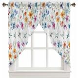 Colorful Spring Floral Swag Curtains For Living Room Summer Botancial Watercolor Birds Swag Kitchen Curtain Valances For Windows Tier Topper Scalloped Curtain 2 Panels 72 W X 45 L