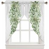Sage Green Eucalyptus Swag Curtains For Living Room/bedroom Spring Summer Botanical Floral Swag Kitchen Curtain Valances For Windows Tier Topper Scalloped Curtain 2 Panels 72 W X 45 L