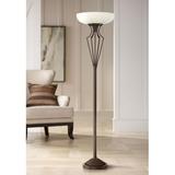 Franklin Iron Works Torchiere Floor Lamp LED 73 Tall Oil Rubbed Bronze Caged Frosted Glass Shade for Living Room Bedroom Office Uplight