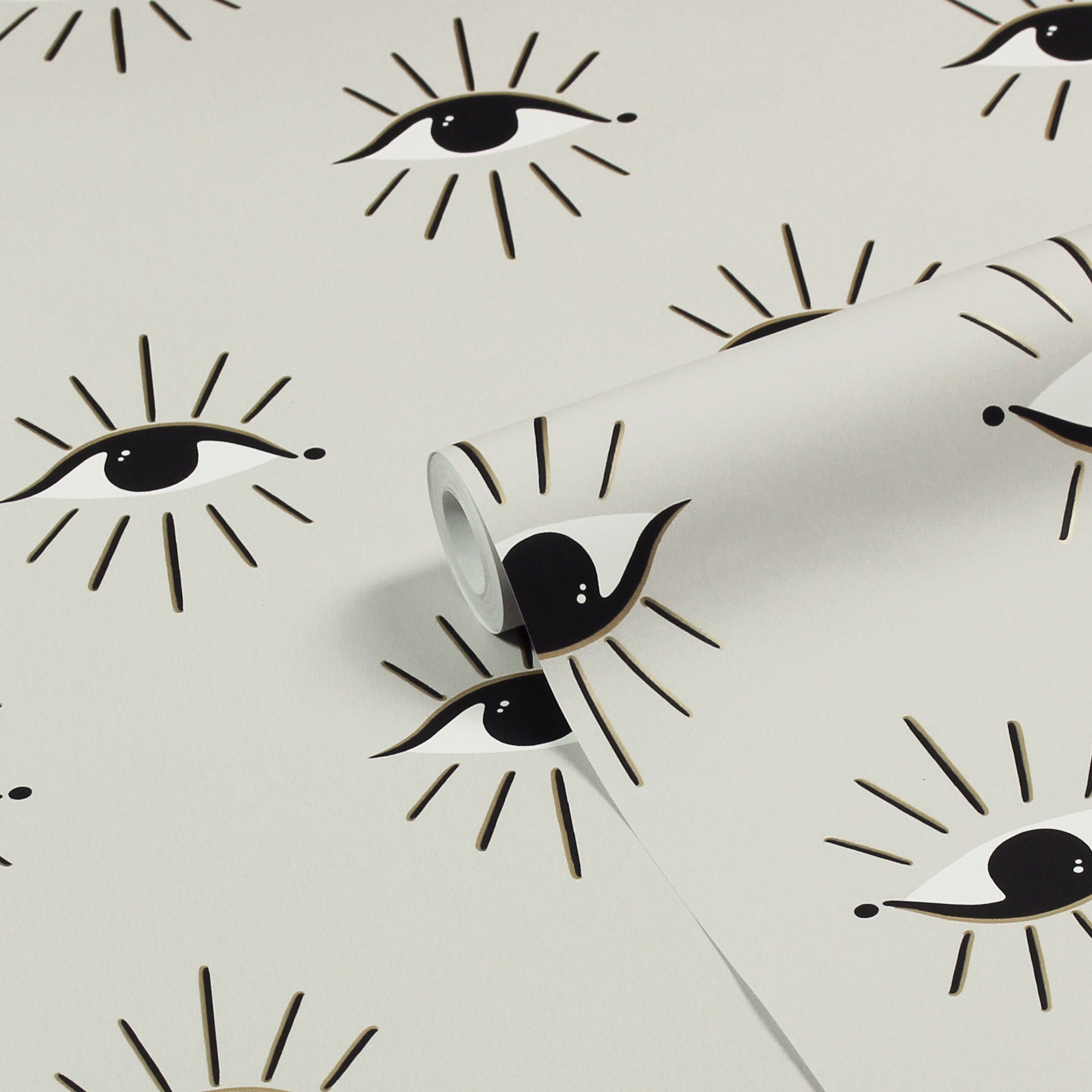 furn. Theia Abstract Eye Printed Wallpaper - Light Grey - One Size | furn. Sale | Discount Designer Brands