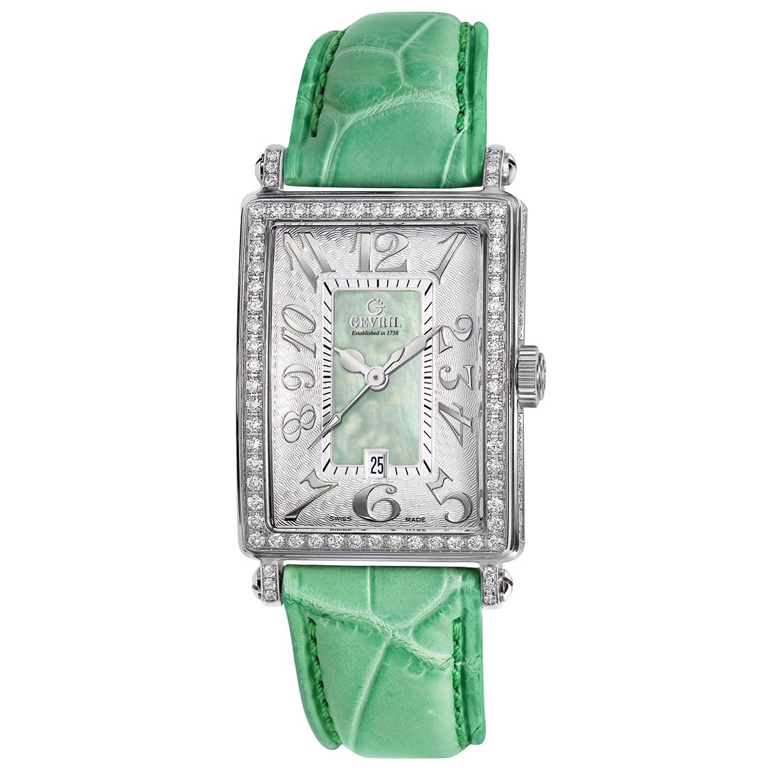 Gevril Womens 7246NV Mini Quartz Avenue of Americas Green Diamond Watch Stainless Steel - One Size | Gevril Sale | Discount Designer Brands