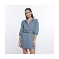River Island Womens Mini Shirt Dress Blue Puff Sleeve - Size 6 UK | River Island Sale | Discount Designer Brands