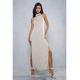 MissPap Womens Premium Satin High Neck Draped Maxi Dress - Stone - Size 16 UK | MissPap Sale | Discount Designer Brands
