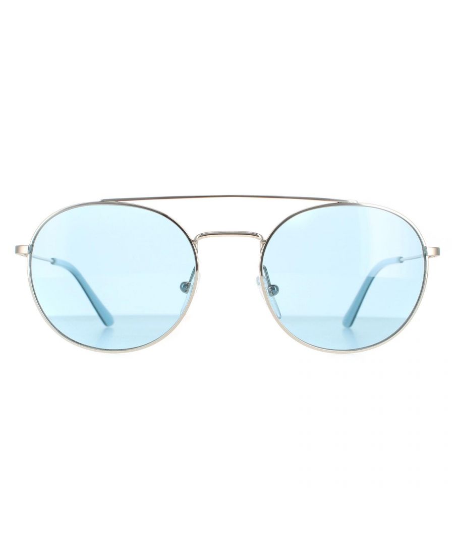 Calvin Klein Round Unisex Nickel Solid Light Blue CK18116S - Silver Metal - One Size | Calvin Klein Sale | Discount Designer Brands