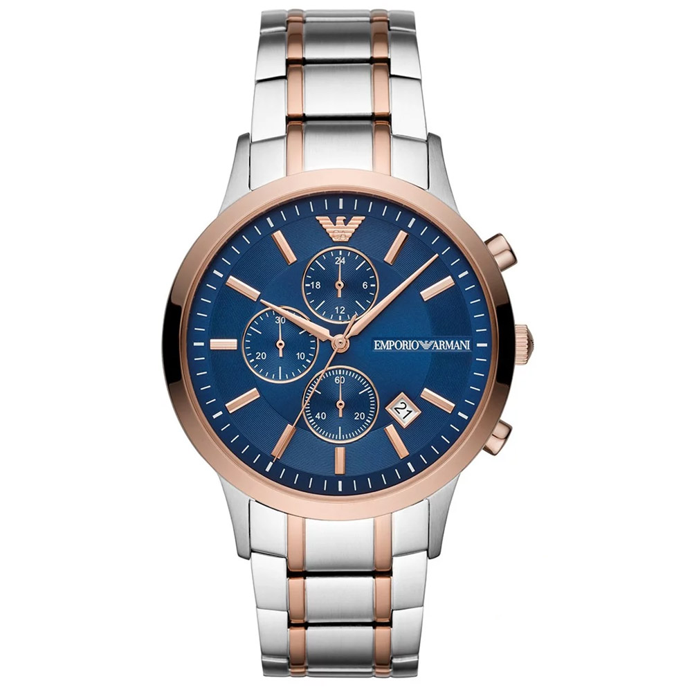Emporio Armani Mens' Chronograph Watch AR80025 - Silver & Rose Gold Metal - One Size | Emporio Armani Sale | Discount Designer Brands