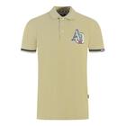 Aquascutum Mens AQ 1851 Embroidered Tipped Beige Polo Shirt Cotton - Size Small | Aquascutum Sale | Discount Designer Brands