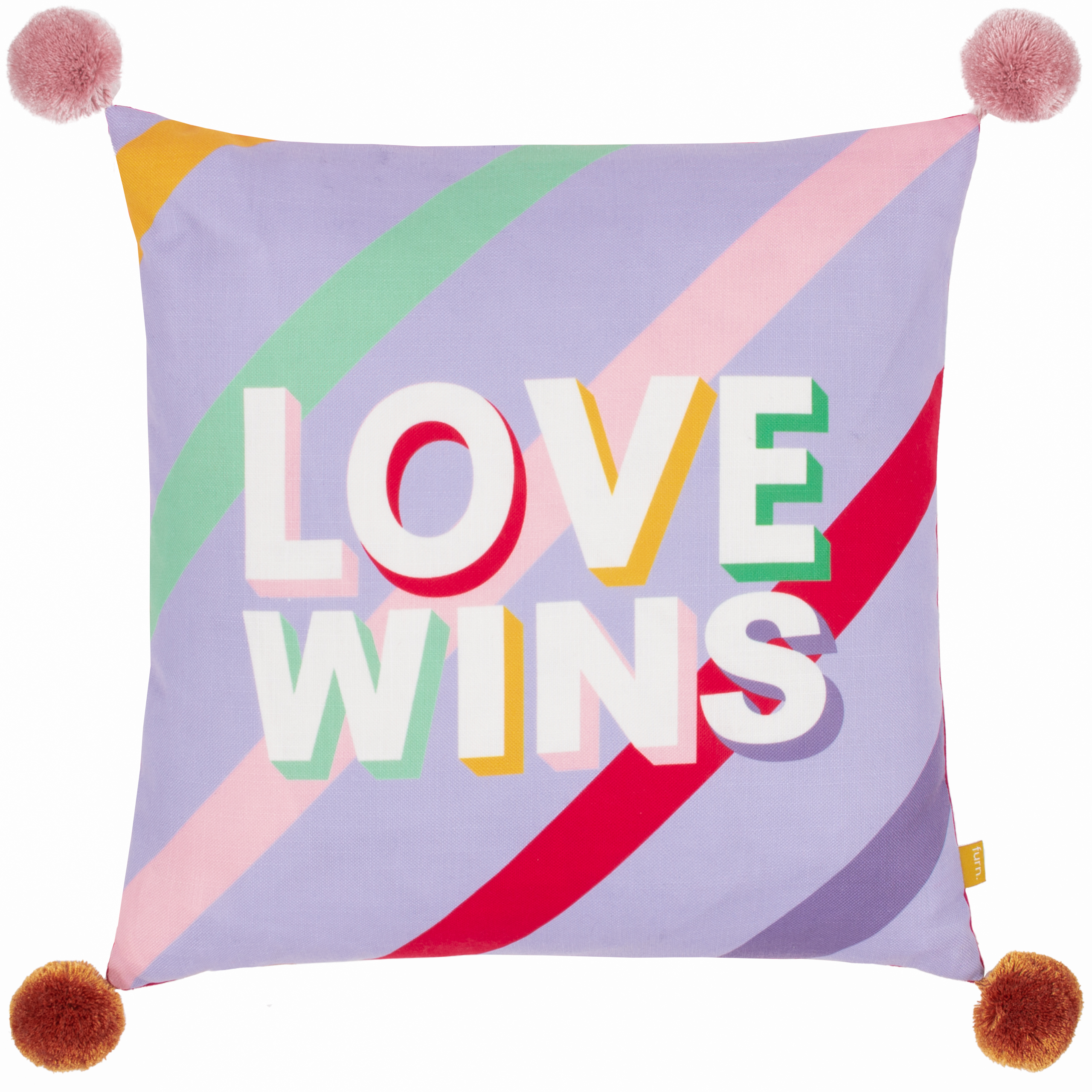 furn. Pompoms Love Wins Printed Filled Cushion - Lilac - One Size | furn. Sale | Discount Designer Brands