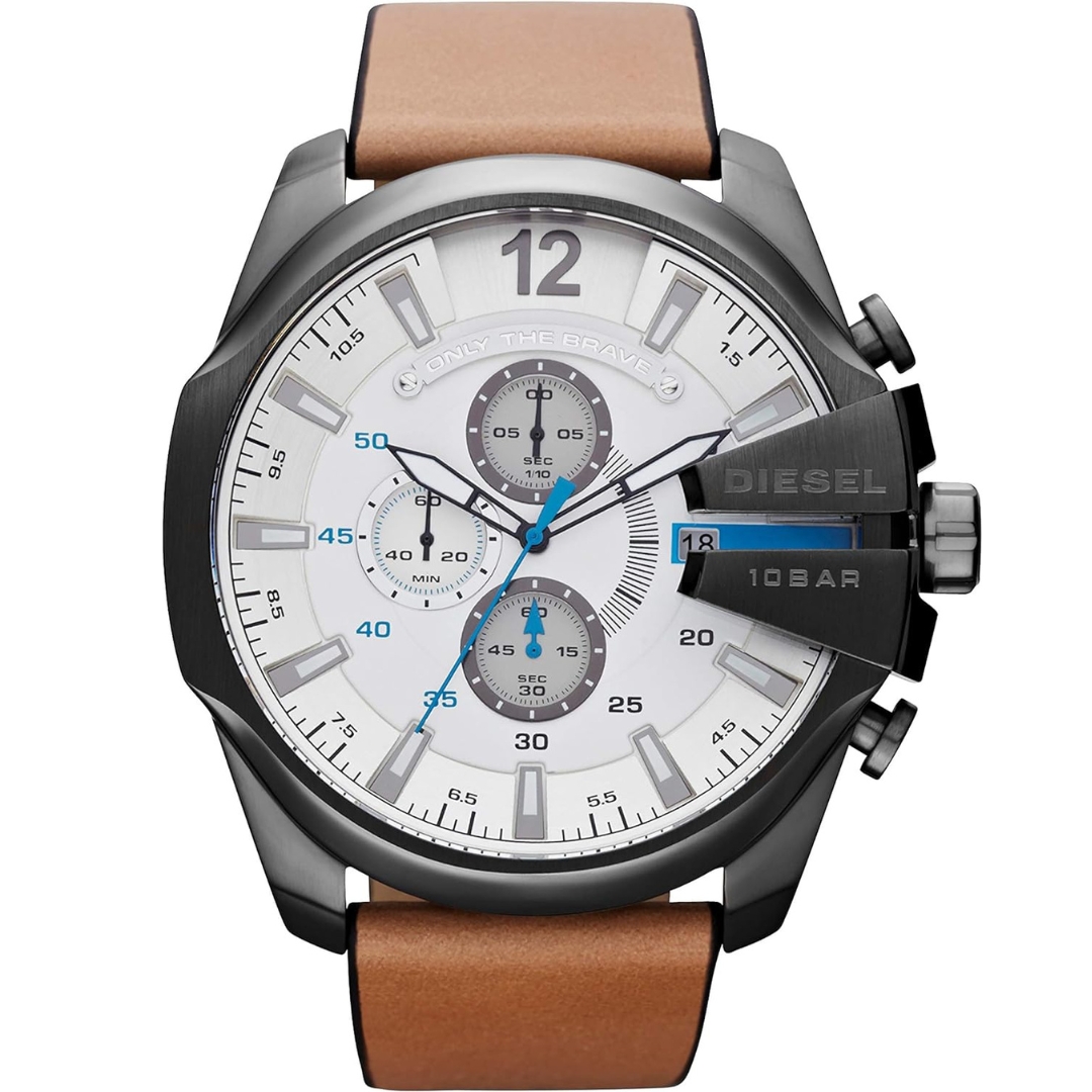 Diesel Mega Chief Mens Brown Watch DZ4280 - Silver Material_leather - One Size | Diesel Sale | Discount Designer Brands