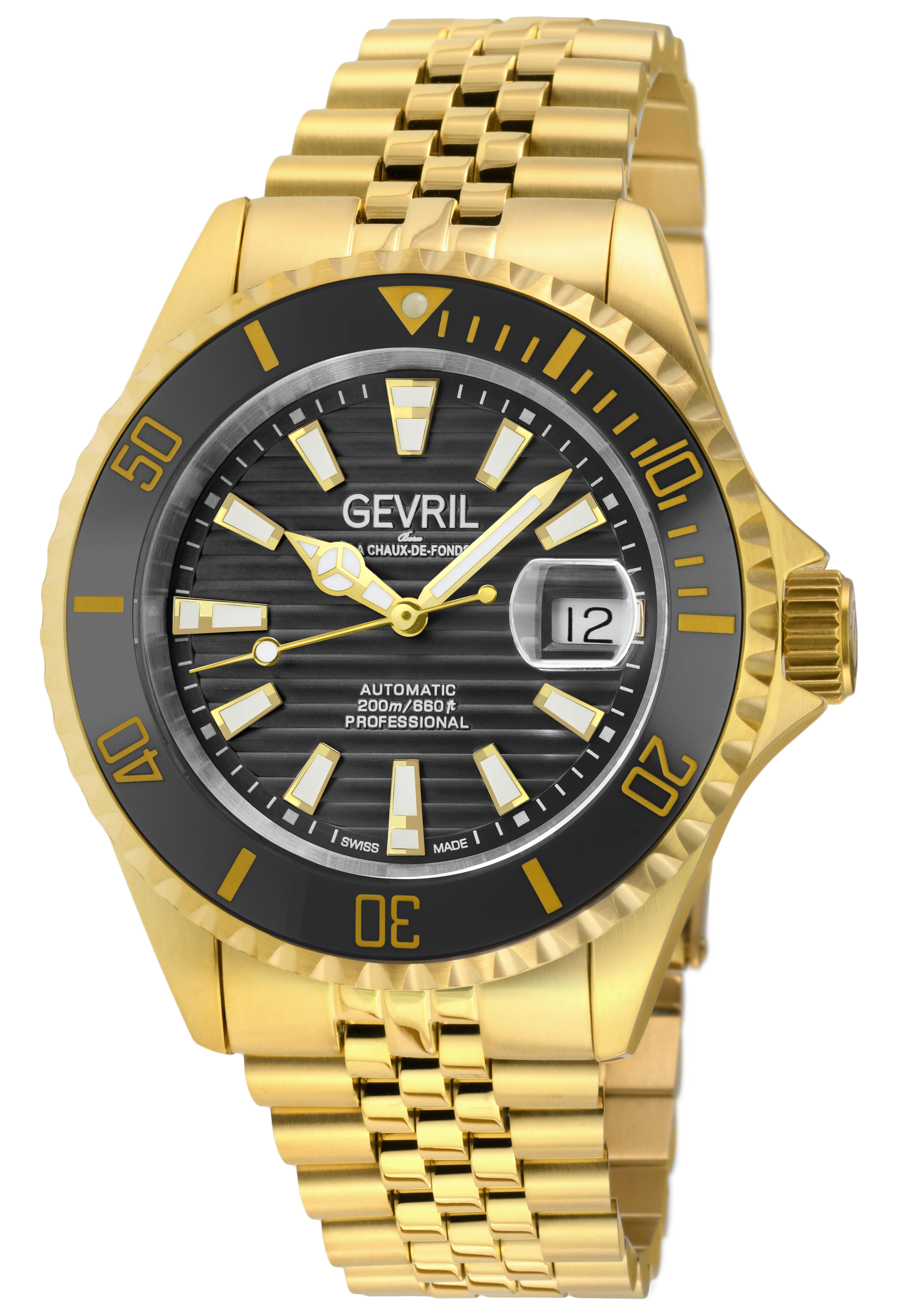 Gevril Mens Chambers Black Dial 42605 Swiss Automatic Sellita SW200 Watch - Gold Stainless Steel - One Size | Gevril Sale | Discount Designer Brands