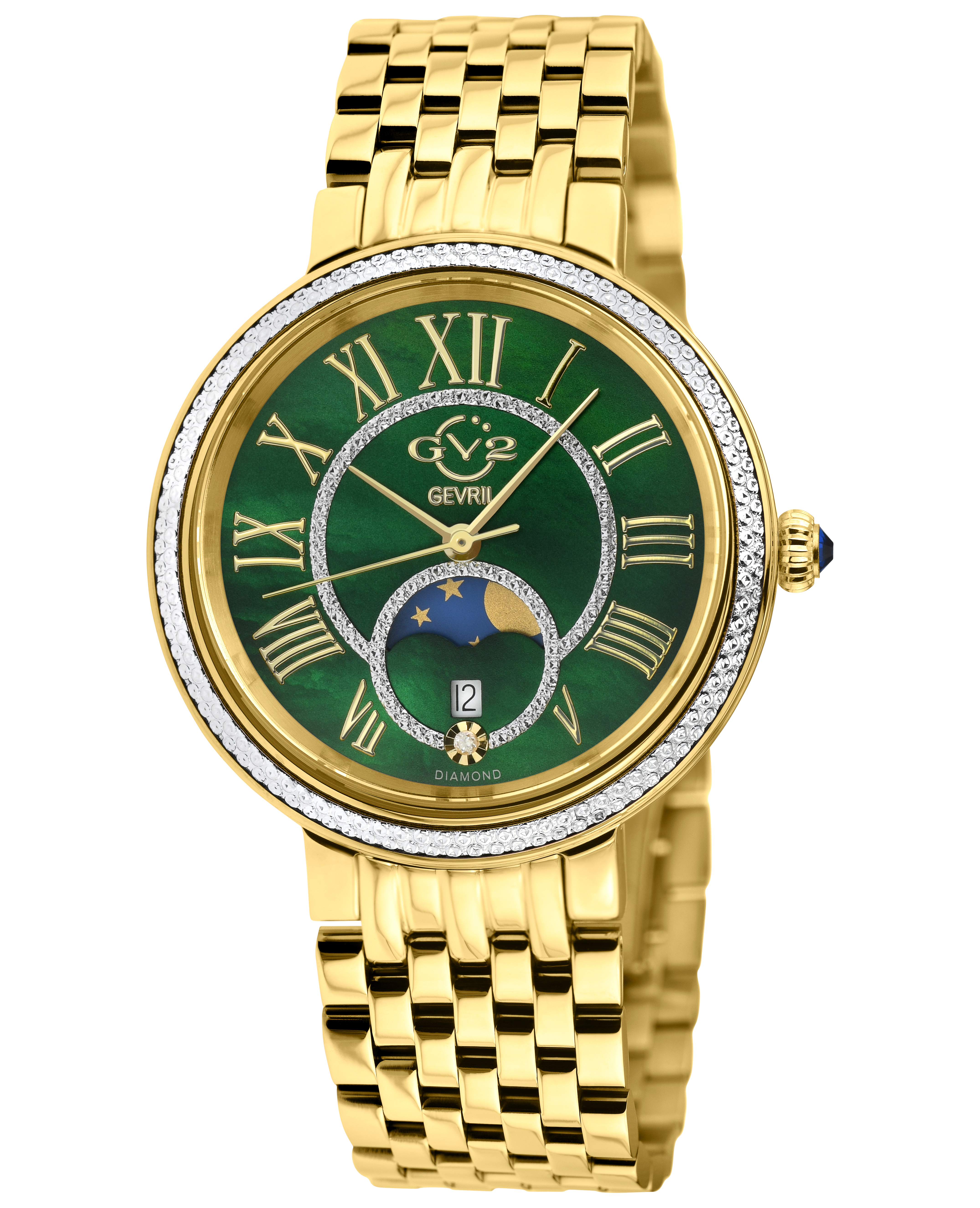Gv2 Womens Genoa SS IP Gold Case, Green Mop Dial, Ipyg Stainless Steel Bracelet - One Size | Gv2 Sale | Discount Designer Brands