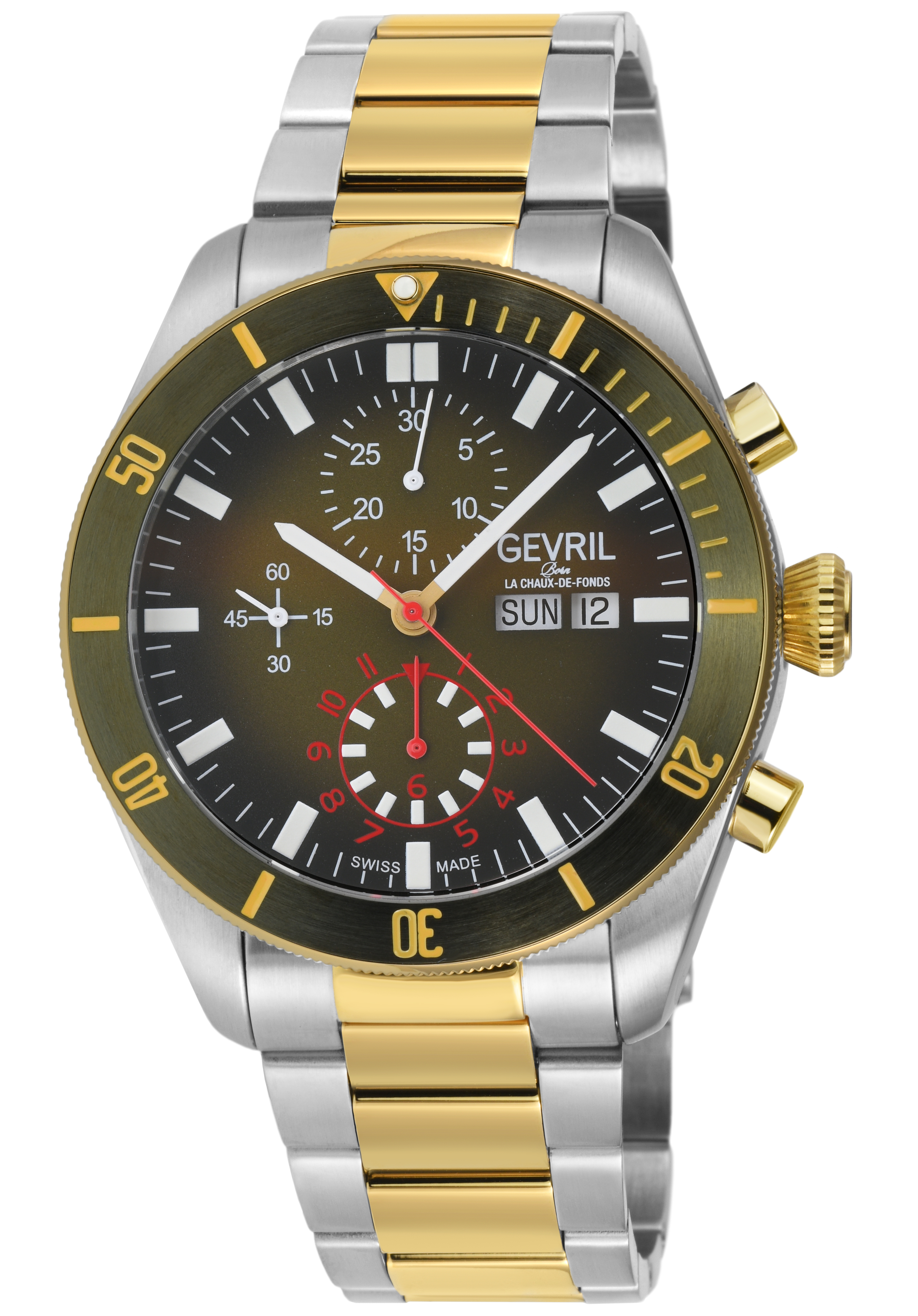 Gevril Mens Yorkville Chronograph Stainless Steel Swiss Automatic ETA 7750 Watch - Gold - One Size | Gevril Sale | Discount Designer Brands