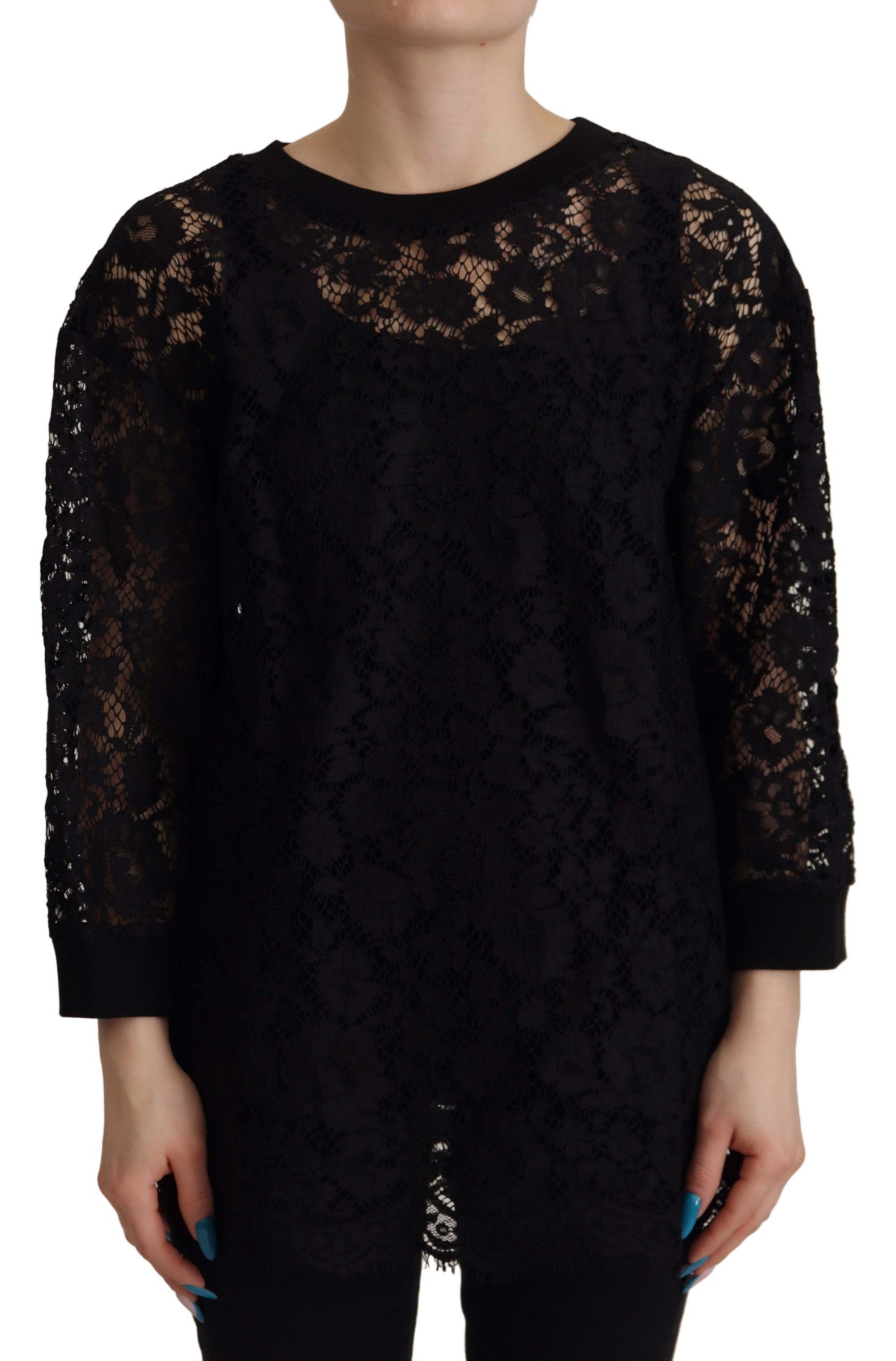Dolce & Gabbana Black Floral Lace Pullover Sicily Womens Blouse Cotton - Size Small | Dolce & Gabbana Sale | Discount Designer Brands