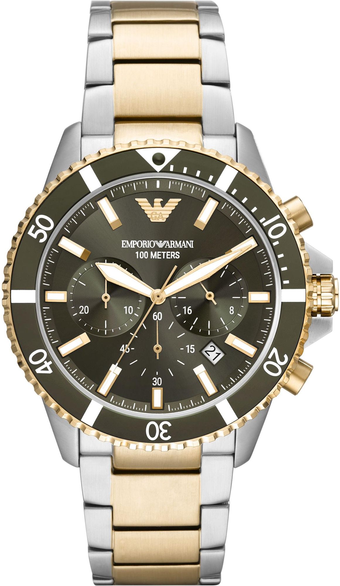 Emporio Armani Diver Mens Multicolour Watch AR11361 - Silver & Gold Stainless Steel - One Size | Emporio Armani Sale | Discount Designer Brands