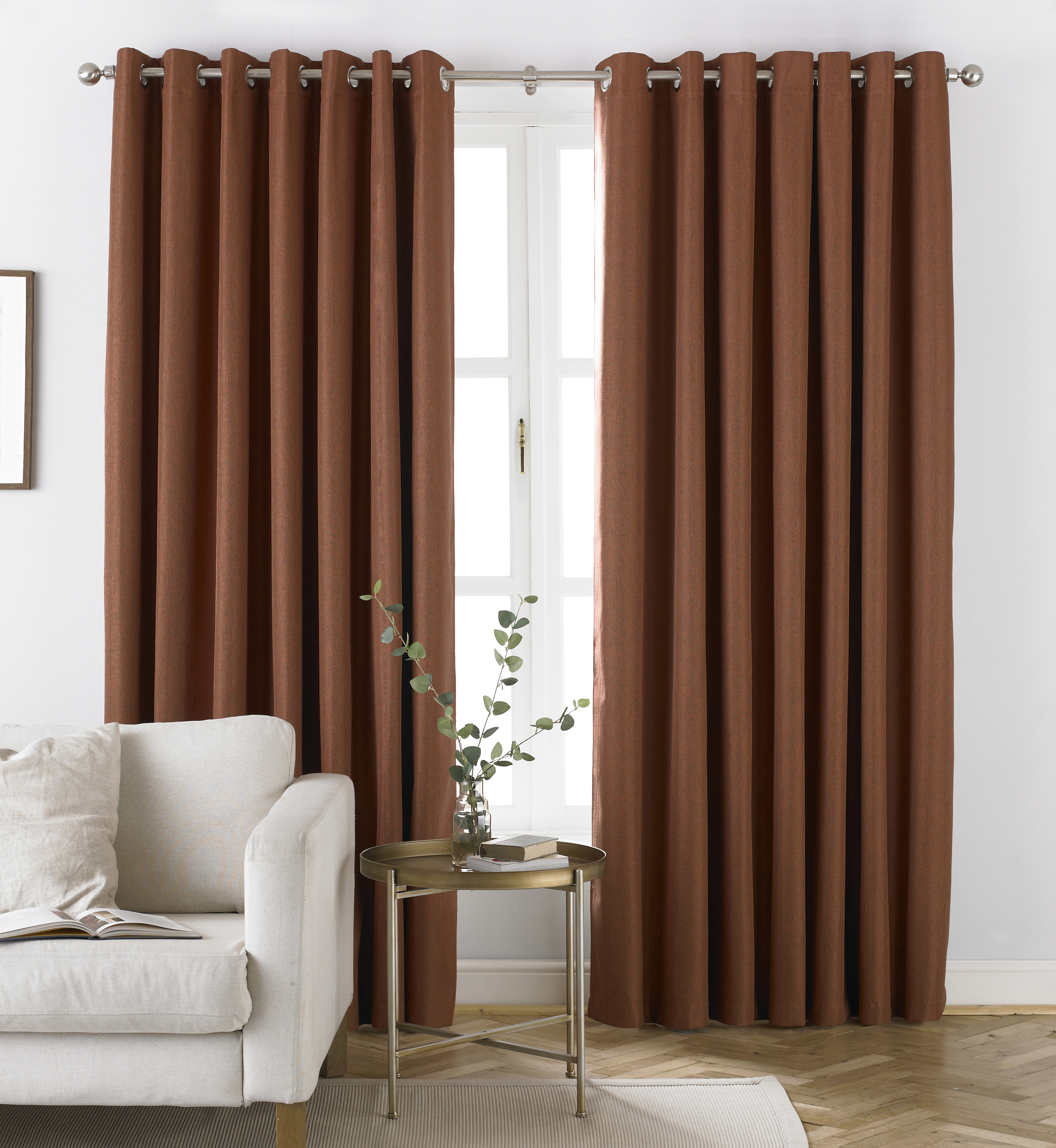 furn. Moon Herringbone Blackout Eyelet Curtains in Burnt Orange - Size 168cm (w) x 137cm (l) | furn. Sale | Discount Designer Brands