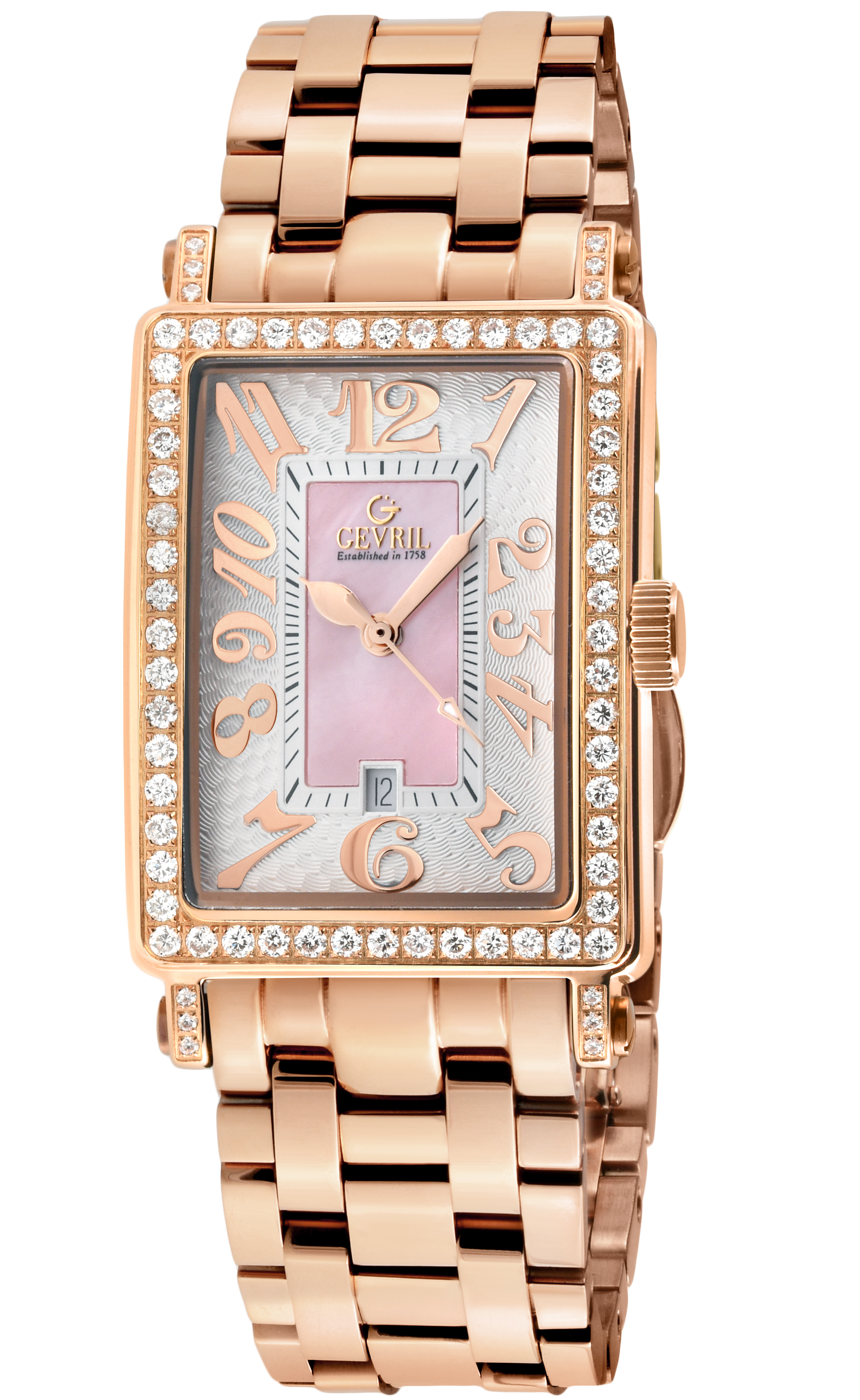 Gevril Ave of Americas Mini Womens Swiss Quartz Diamond Case, Pink MOP Dial Watch - Gold - One Size | Gevril Sale | Discount Designer Brands