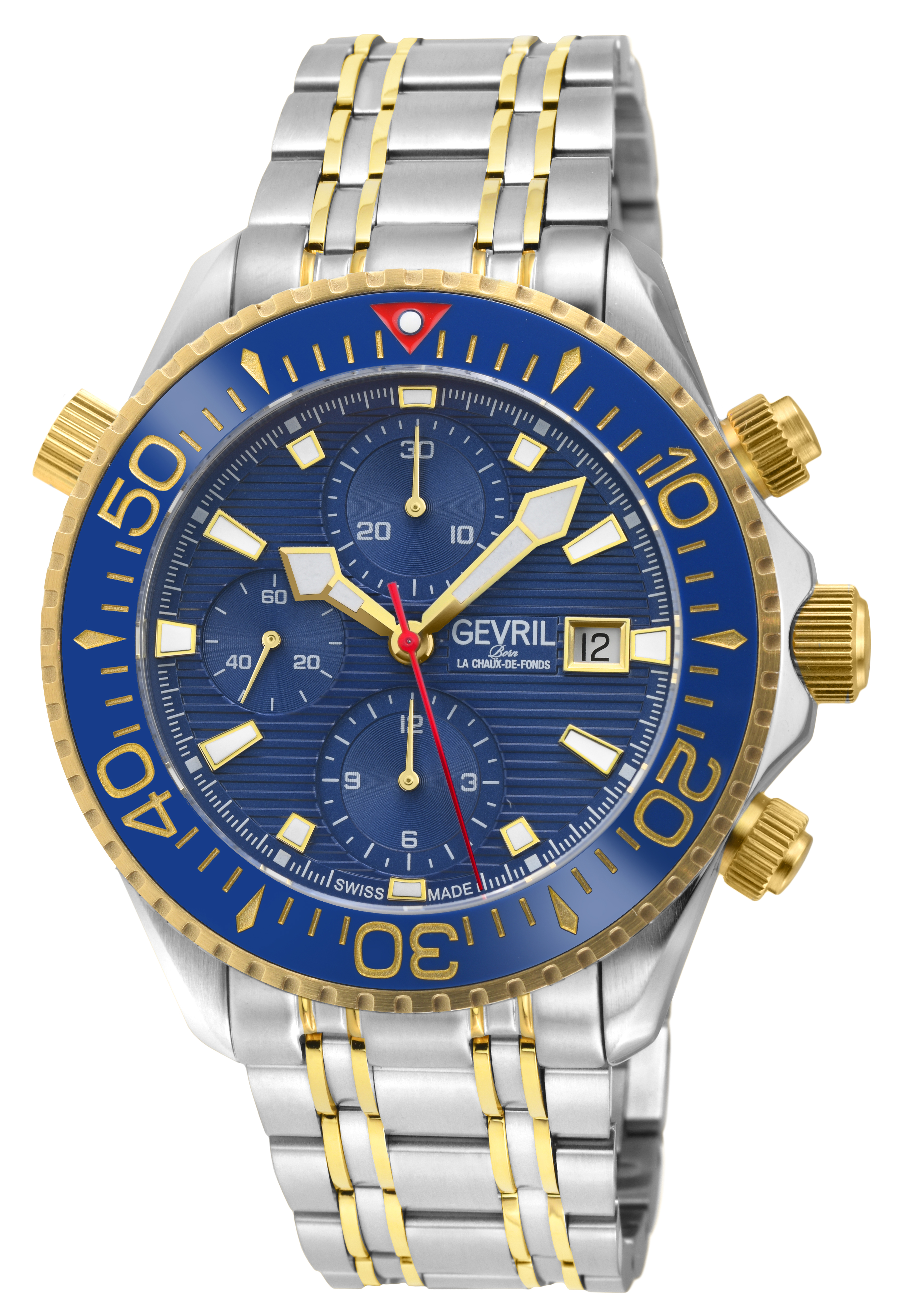 Gevril Mens Hudson Yards Chronograph 48813B Swiss Automatic Sellita SW500 Watch - Silver & Gold Stainless Steel - One Size