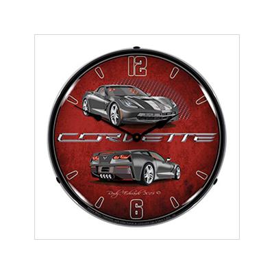 Collectable Sign and Clock C7 Corvette Cyber Grey Backlit Wall Clock