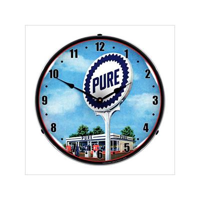 Collectable Sign and Clock Pure Gas Station Backlit Wall Clock