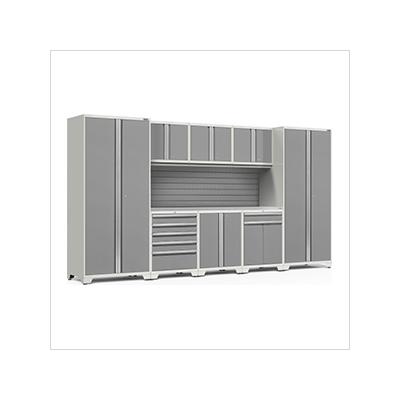 NewAge Garage Cabinets PRO Series Platinum 9-Piece Set with Stainless Steel Top and Slatwall