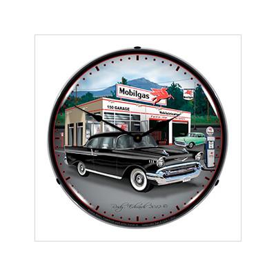 Collectable Sign and Clock 1957 Chevy Mobilgas Backlit Wall Clock