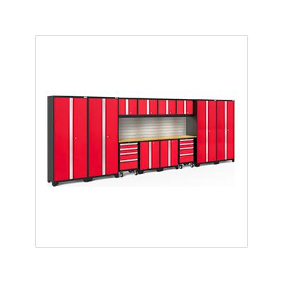 NewAge Garage Cabinets BOLD Series Red 14-Piece Set with Bamboo Top, Backsplash, LED Lights