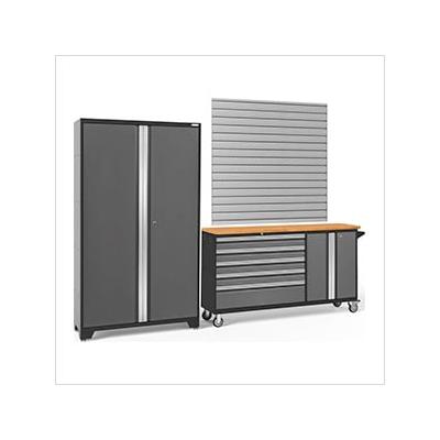 NewAge Garage Cabinets BOLD Grey 2-Piece Project Center Set with Bamboo Top and Backsplash