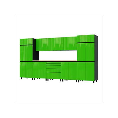 Contur Cabinet 12.5' Premium Lime Green Garage Cabinet System with Butcher Block Tops