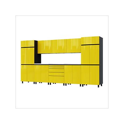 Contur Cabinet 12.5' Premium Vespa Yellow Garage Cabinet System with Stainless Steel Tops
