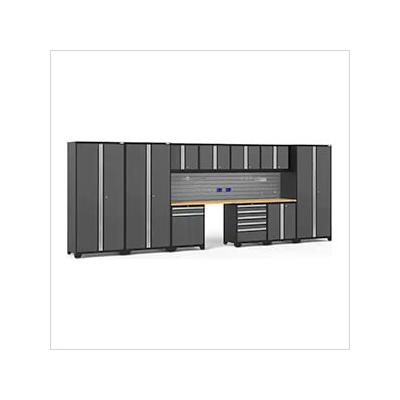 NewAge Garage Cabinets PRO Series Grey 12-Piece Set with Bamboo Tops and Slatwall Hook Kit