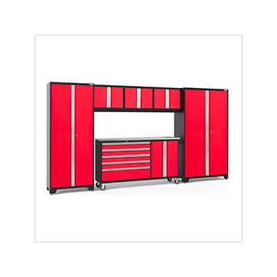 NewAge Garage Cabinets BOLD Red 6-Piece Project Center Set with Stainless Steel Top and LED Lights