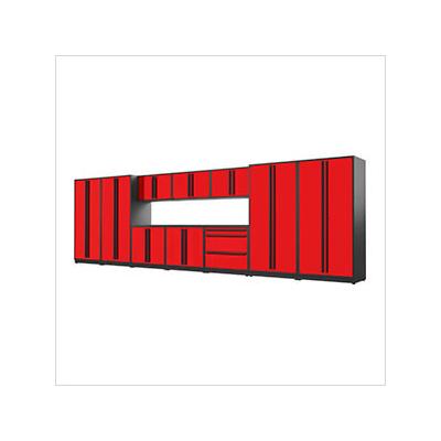 Proslat Garage Cabinets 12-Piece Glossy Red Cabinet Set with Black Handles and Powder Coated Worktop