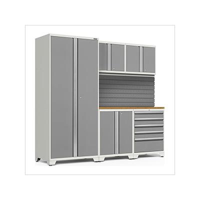 NewAge Garage Cabinets PRO Series Platinum 6-Piece Set with Bamboo Top and Slatwall