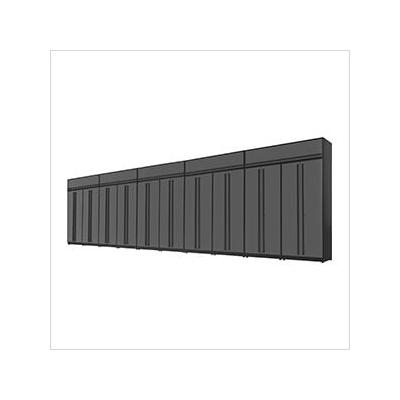 Proslat Garage Cabinets 15-Piece Glossy Grey Extra Tall Garage Cabinet Set with Black Handles