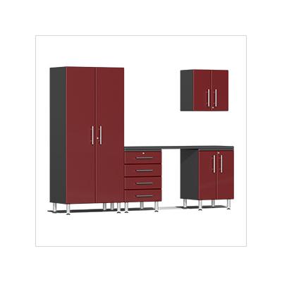 Ulti-MATE Garage Cabinets 5-Piece Garage Cabinet Kit with Channeled Worktop in Ruby Red Metallic