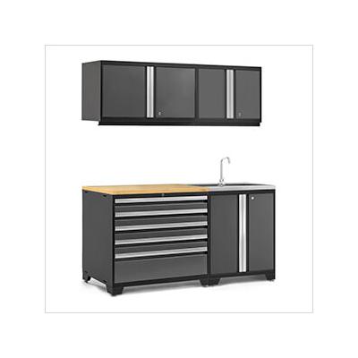 NewAge Garage Cabinets PRO Series Grey 5-Piece Set with Bamboo Top