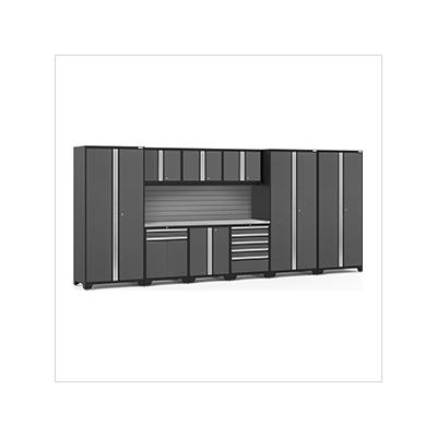 NewAge Garage Cabinets PRO Series Grey 10-Piece Set with Stainless Steel Top and Slatwall