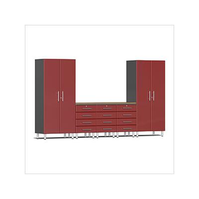 Ulti-MATE Garage Cabinets 6-Piece Garage Cabinet Kit with Bamboo Worktop in Ruby Red Metallic