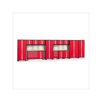 NewAge Garage Cabinets BOLD Red 15-Piece Cabinet Set with Bamboo Top, Backsplash, LED Lights