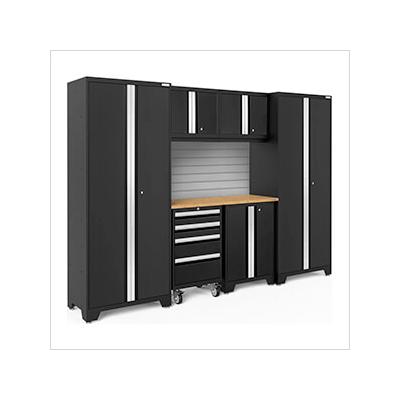 NewAge Garage Cabinets BOLD Series Black 7-Piece Set with Bamboo Top and Backsplash