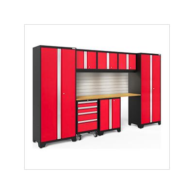 NewAge Garage Cabinets BOLD Series Red 8-Piece Set with Bamboo Top, Backsplash, LED Lights